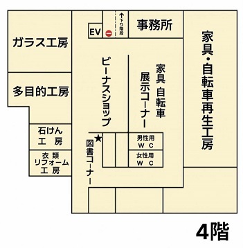 ビーナスプラザのフロアマップ。図書コーナー脇にあかちゃんほっとすてーしょんが設置してあります。